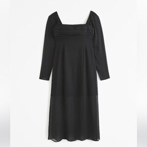Abercrombie Black Emerson Chiffon Long Sleeve Midi Dress